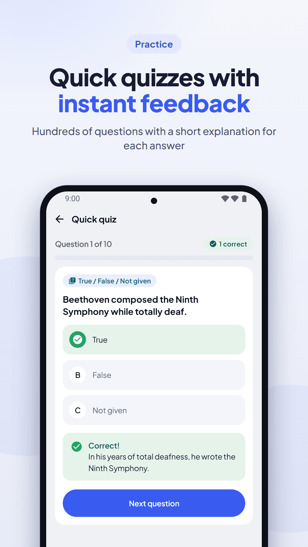 Quiz question with instant feedback