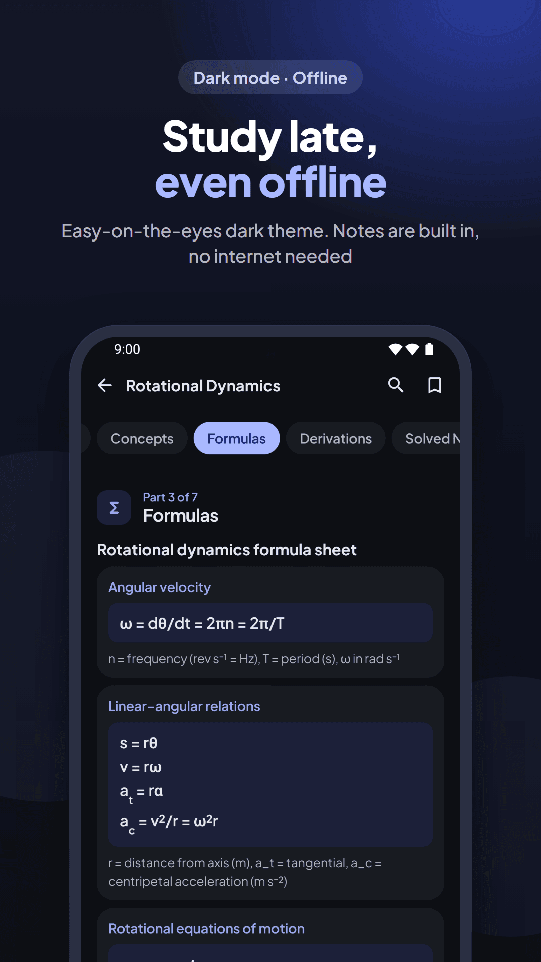 Formula sheet in dark mode