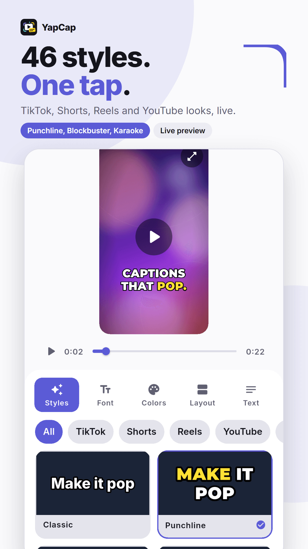 Caption style picker with live preview