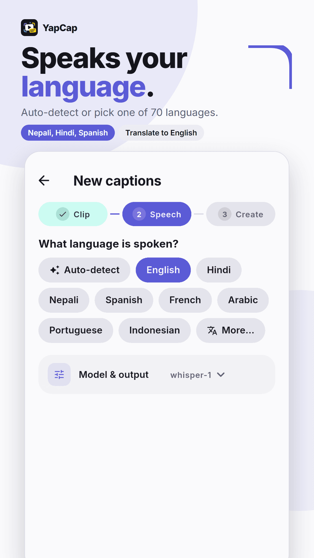 Language picker with Nepali and Hindi